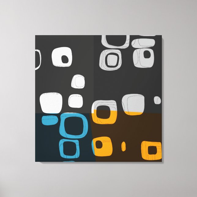Blå, Orange, Grått Retro Abstrakt Art Canvas (Framsida)