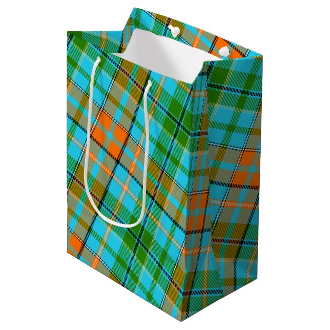 Blå Orange Grön Plaid Tartan Design  (Framsidan Vinklad)
