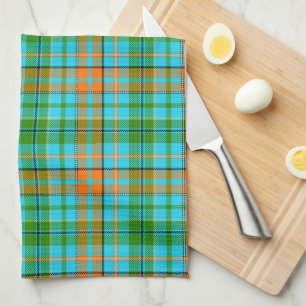 Blå Orange Grön Plaid Tartan Design Kökshandduk
