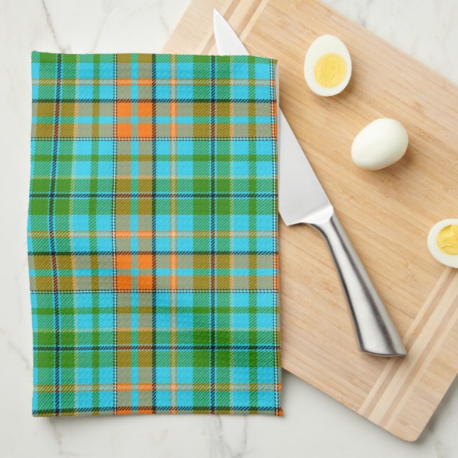 Blå Orange Grön Plaid Tartan Design  Kökshandduk (Vikt i Fjärdedel)