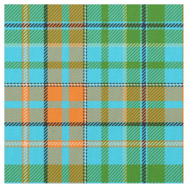 Blå Orange Grön Plaid Tartan Design  Tyg (Närbild)