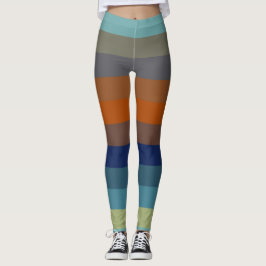 Blå, orange, gröna och grå ränder leggings