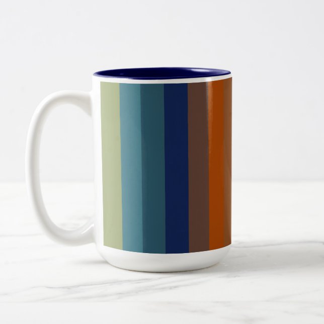 Blå, orange, gröna och grå ränder Två-Tonad mugg (Vänster)
