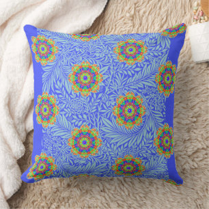 Blå Orange Grönt Flower Mandala Reversible Boho Kudde