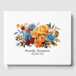 Blå, Orange, Gul och Röd Blommig Bröllopsbok Gästböcker