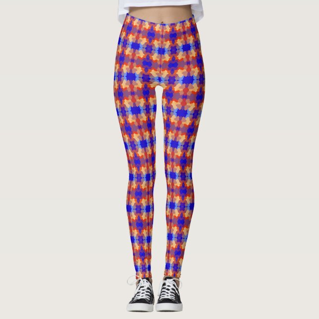 Blå Orange Gult Red Mönster Leggings (Framsida)