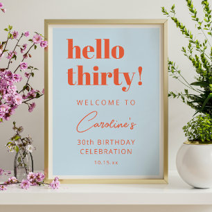 Blå Orange Hej Trettio 30-års Födelsedag Välkommen Poster