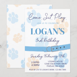 Blå Orange Hund Klöavtryck Födelsedagsfest Alla Ål Inbjudningar