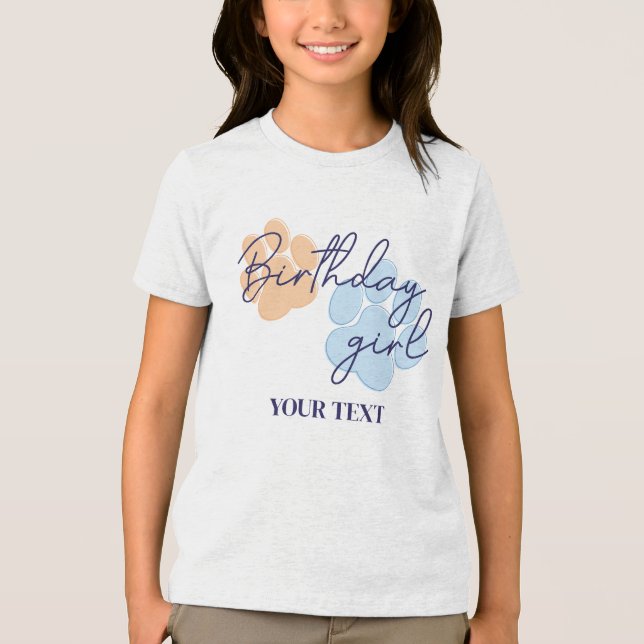 Blå Orange Hund Klöavtryck Födelsedagsfest för Fli T Shirt (Framsida)