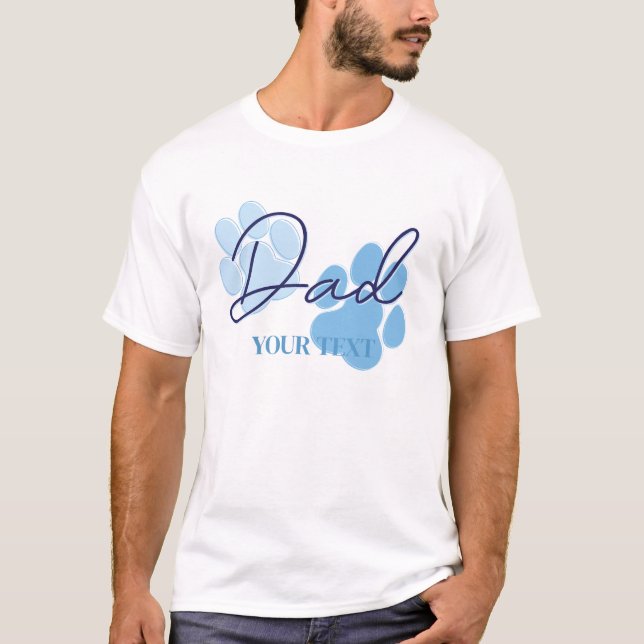 Blå Orange Hund Klövtryck Födelsedagsfest Pappa T Shirt (Framsida)