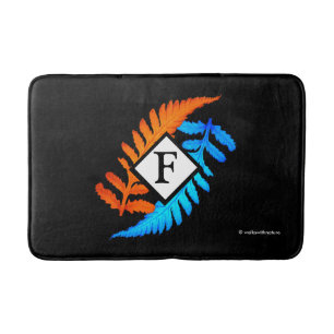 Blå Orange japanska målade Ferns Monogram Badrumsmatta