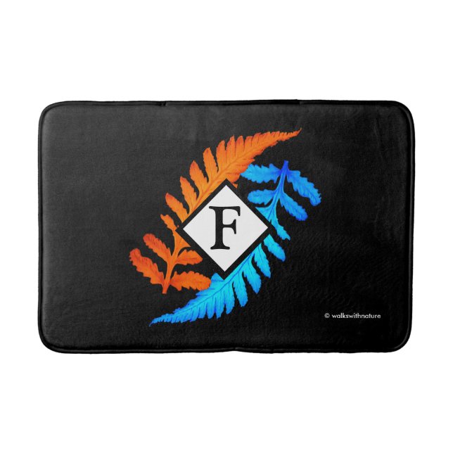 Blå Orange japanska målade Ferns Monogram Badrumsmatta (Framsidan)