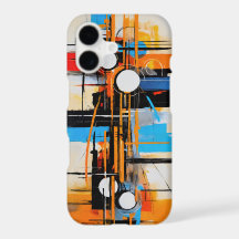 Blå Orange Mid Century Abstrakt Målning