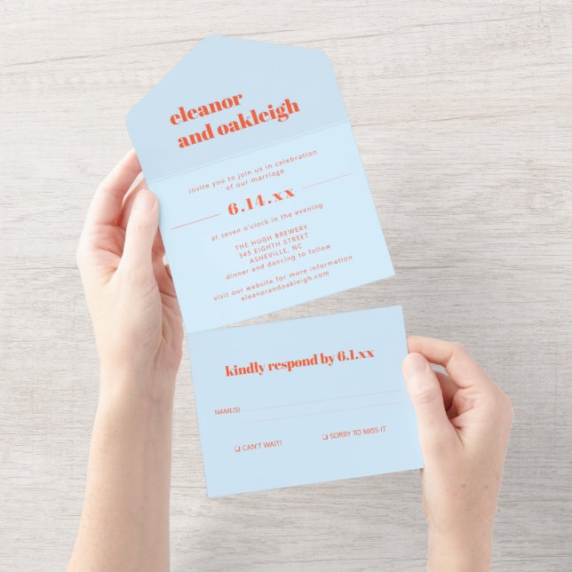 Blå Orange Modern Fet Typografi Bröllop (Avrivbar del)