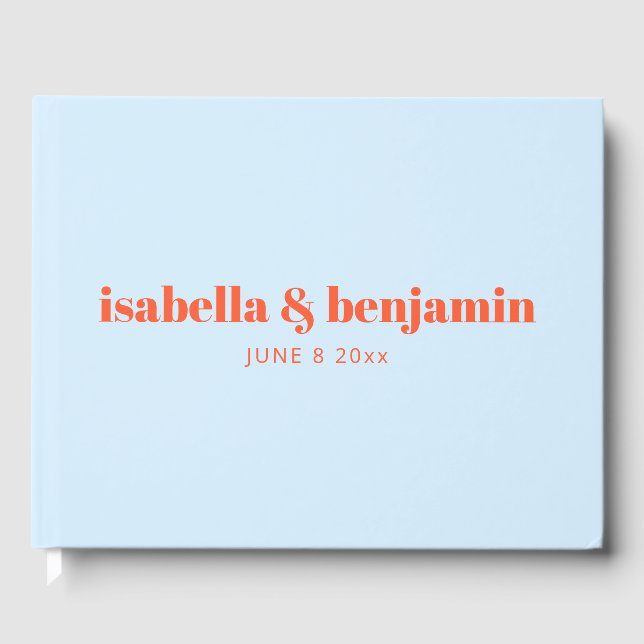 Blå Orange Modern Fet Typografi Bröllop Gästböcker (Framsida)