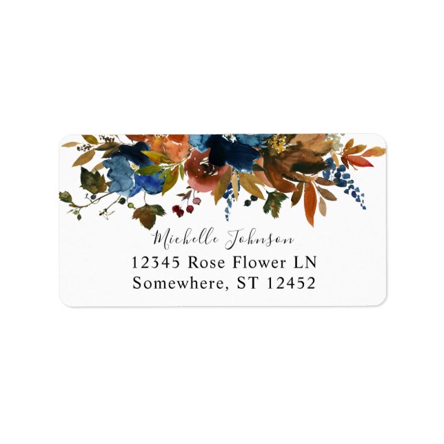 Blå, Orange och brun Blommigt 2 Returadress Adressetikett (Framsidan)