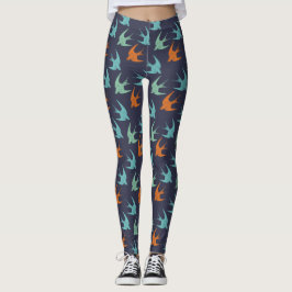 Blå Orange och Grönt Bird Mönster Leggings
