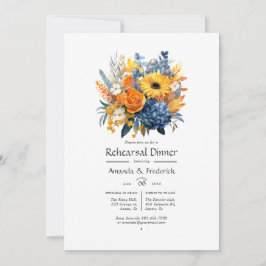 Blå, Orange och Gul Blommig Övningsmiddag Inbjudningar
