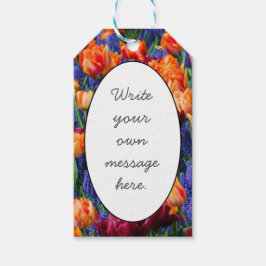 Blå, Orange och röda blommor Presentetikett