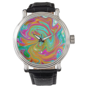 Blå, Orange och Varmt Rosa Groovy Abstrakt Retro Armbandsur