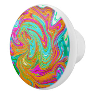 Blå, Orange och Varmt Rosa Groovy Abstrakt Retro Knopp