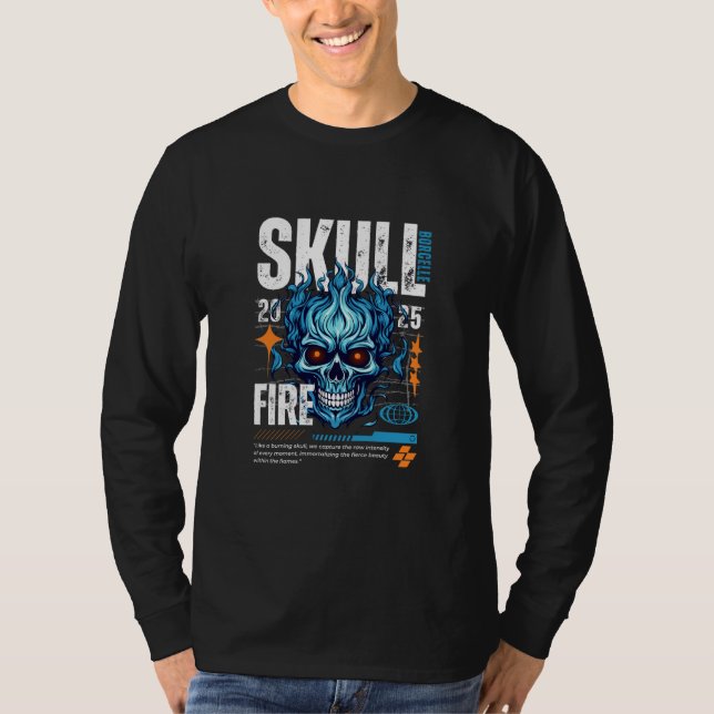 Blå, Orange och Vit Skalle Maximalistisk Streetwea T Shirt (Framsida)