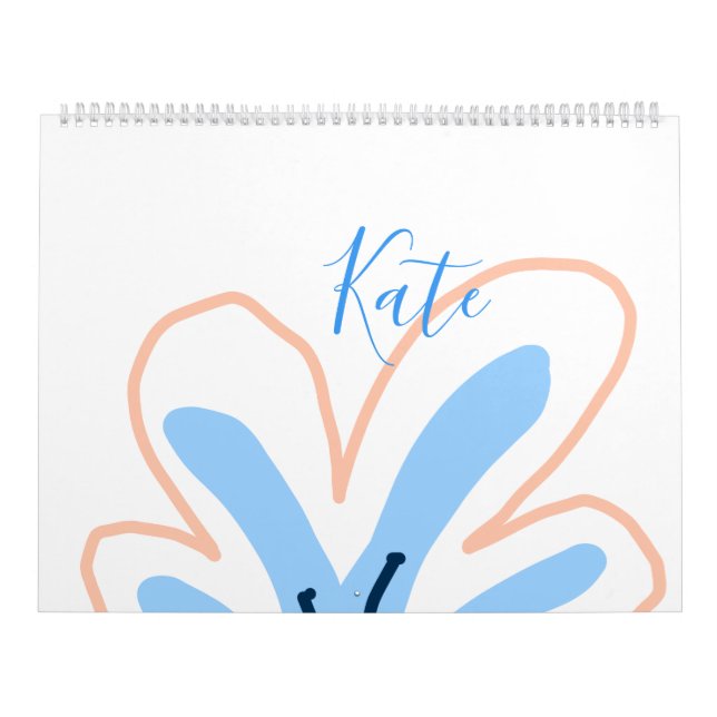 Blå orange pastellfärg blomma lägg till namn boho  kalender (Omslag)
