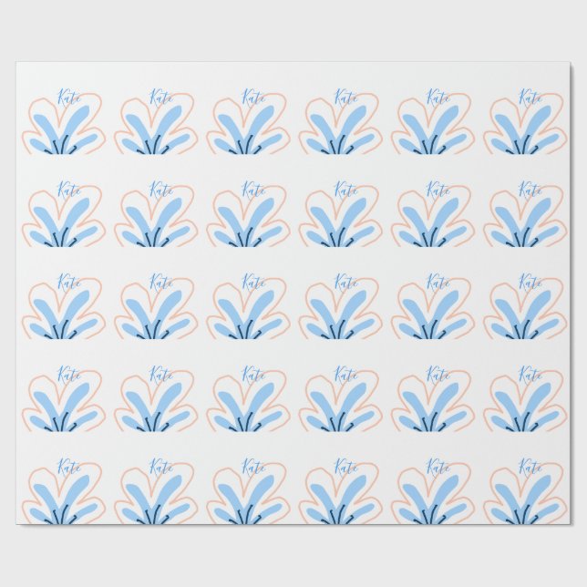 Blå orange pastellfärg blomma lägg till namn boho  presentpapper (Platt)