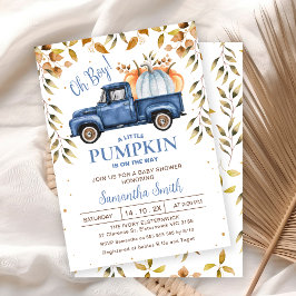 Blå Orange Pumpkin Lastbil Foliage Baby Shower Inbjudningar