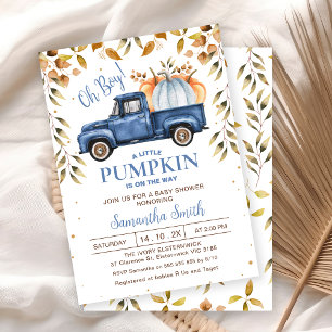 Blå Orange Pumpkin Lastbil Foliage Baby Shower Inbjudningar