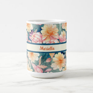Blå, Orange, Röd, Blommigt med vattenfärg, Personl Kaffemugg