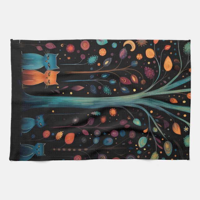 Blå Orange Röda katter Kökshandduk (Horisontell)