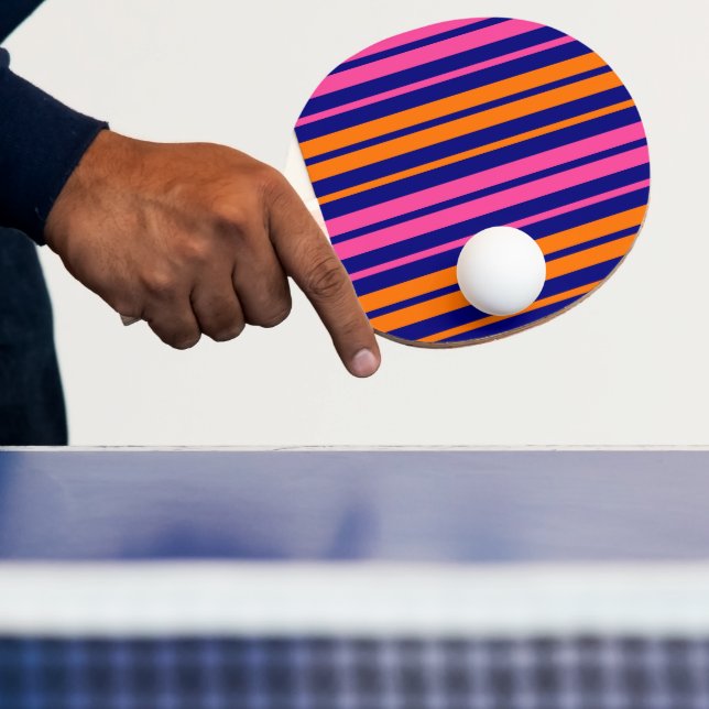 Blå Orange Rosa Vertikalt Randigt Mönster   Pingisracket (Insitu)