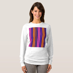 Blå Orange Rosa Vertikalt Randigt Mönster T Shirt
