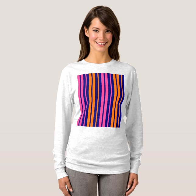 Blå Orange Rosa Vertikalt Randigt Mönster   T Shirt (Hel framsida)