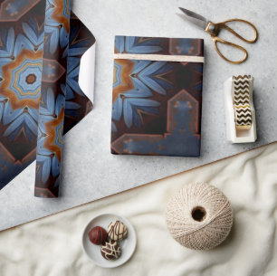 Blå Orange Rustic Star Mönster nr 1 Presentpapper