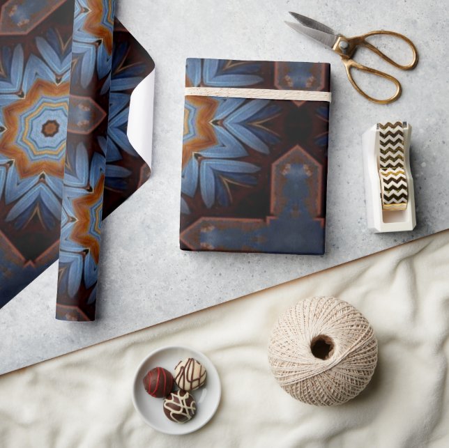 Blå Orange Rustic Star Mönster nr 1 Presentpapper (Hantverk)