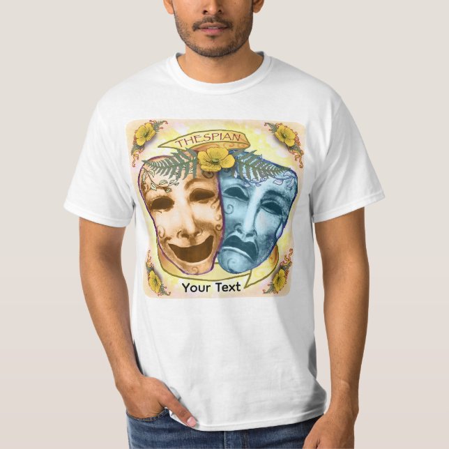 Blå Orange Skådespelarmasker T Shirt (Framsida)