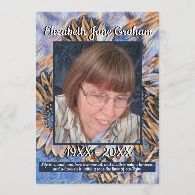 Blå Orange Solrosartikel | Foto | Funeral Program (Framsida)