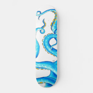 Blå Orange Tentacles Bläck Mini Skateboard Bräda 18,5 Cm