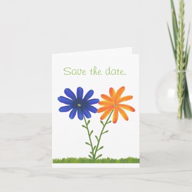 Blå Orange Tusenskönor Blommor Spara Datum Notkort Inbjudan (Framsida)