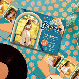 Blå Orange Typografi Sommar Sol Studenten Inbjudningar