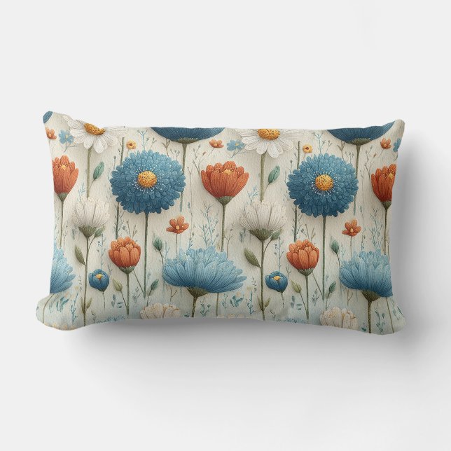 Blå Orange Vildblomma Blommig  Lumbarkudde (Framsida)