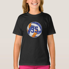 Blå orange volleyball-team hennes jersey-nummer t shirt