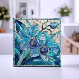 Blå orchid Flower Mosaic Art Kakelplatta