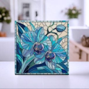 Blå orchid Flower Mosaic Art Kakelplatta