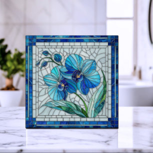 Blå orchid Flower Mosaic Art Kakelplatta