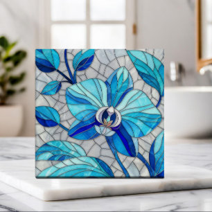 Blå orchid Flower Mosaic Art Kakelplatta