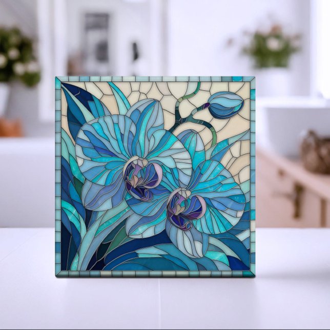 Blå orchid Flower Mosaic Art Kakelplatta (Skapare uppladdad)