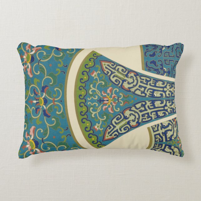 Blå orientalisk design med leende Ansikte Prydnadskudde (Framsidan)